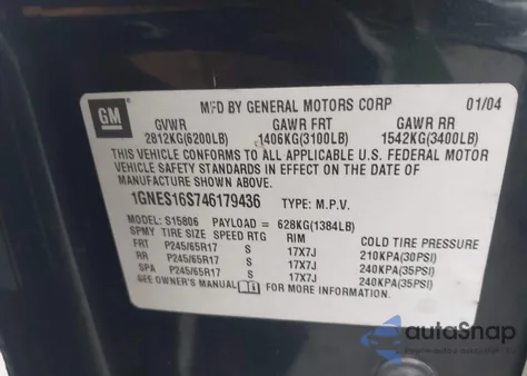 2004 Chevrolet Trailblazer Ext Ls from USA, damaged, VIN 1GNES16S746179436